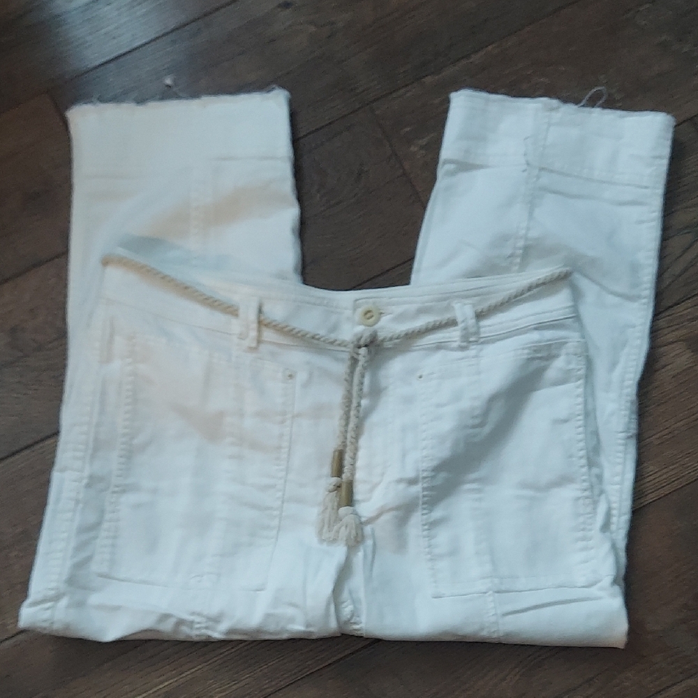 Anthropologie White Casual Pants with Rope Belt Ankle length  size 31